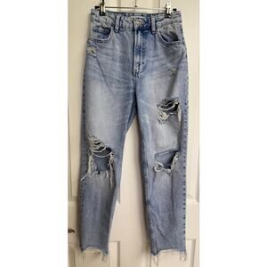 Bershka Olivia size 2 distressed light wash denim jeans raw hem cut out